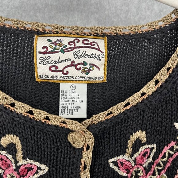 Heirloom Collectables VTG Floral Cardigan Size M Oversized Embroidered Beaded - Picture 6 of 11